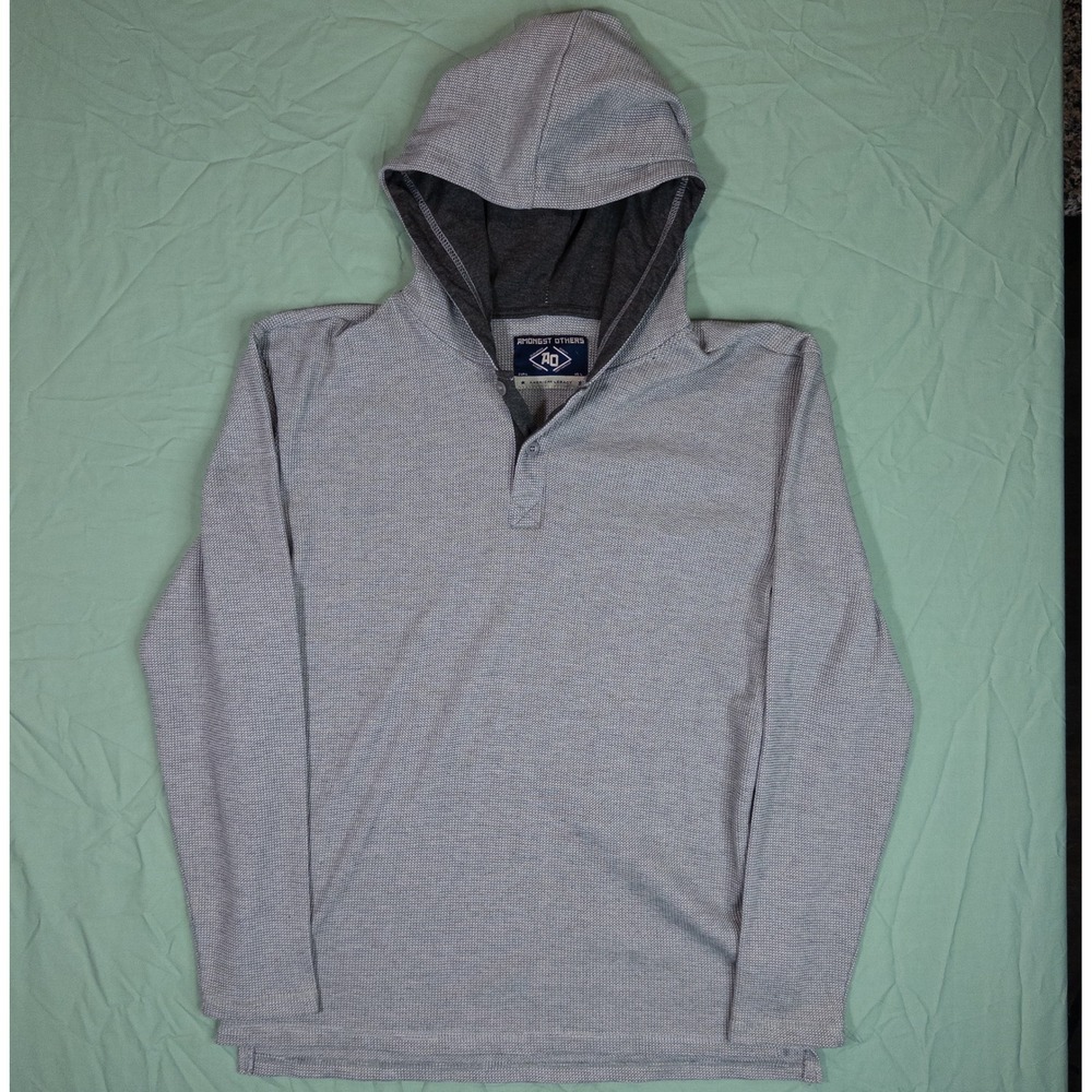 Amongst Others Hoodie Mens Large Grey Waffle Knit Henley Long Sleeve